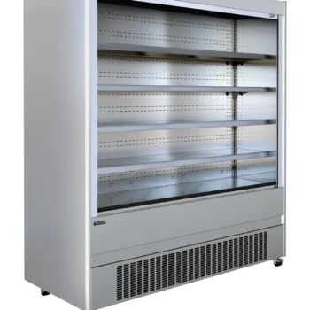 Tefcold MCX200M display multideck chiller with adjustable shelves and glass front, designed for efficient chilled food and beverage display at PFM Plus.