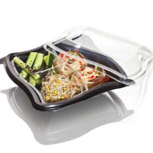 Wavy Bowl Black Base Only Salad Container RPET 1000cc Per 400