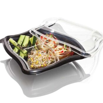 Wavy Bowl Black Base Only Salad Container RPET 1000cc Per 400
