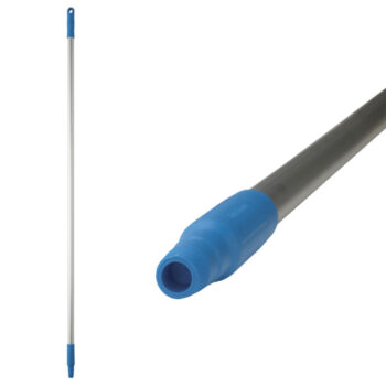 A professional-grade, Vikan aluminum mop or brush handle with a threaded blue hygienic fitting, available from Parkers Food Machinery Plus.