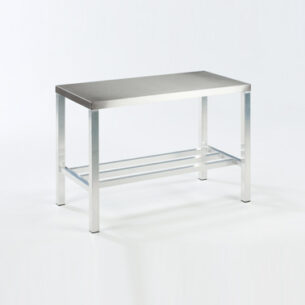 Durable aluminium frame table with stainless steel top, ideal for food preparation and hygienic workspace use in commercial kitchens at PFM Plus.