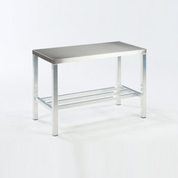 Durable aluminium frame table with stainless steel top, ideal for food preparation and hygienic workspace use in commercial kitchens at PFM Plus.