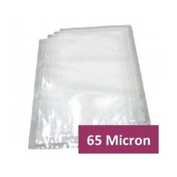 Stack of transparent 65 micron vacuum bags sized 250 x 450mm, ideal for internal chamber vacuum packing in foodservice and butchery applications