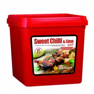 Middleton Foods Sweet Chilli & Lime Glaze container with label describing zesty lime and aromatic spice blend