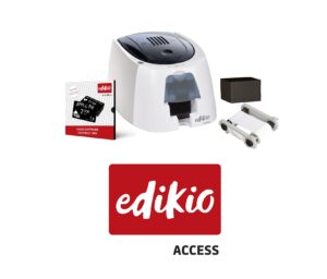 Edikio Access card machine bundle with printer, software, ribbon, and blank cards for creating professional price tags and display labels at PFM Plus.