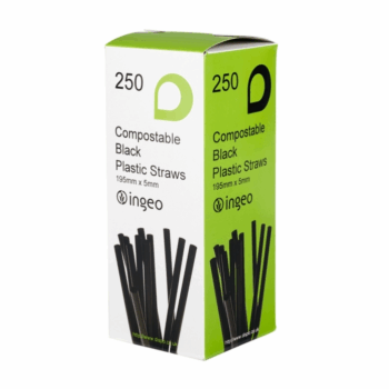 Black Bendy PLA Straws In Dispenser 195mm x 5mm Per 5000
