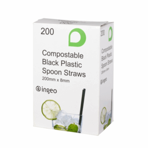 Black Bendy PLA Compostable Straws In Dispenser 200mm x 8mm Per 5000