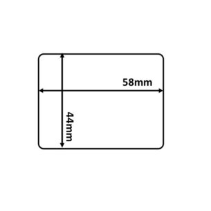 iagram of a plain white thermal scale label with dimensions of 58mm x 44mm, a product supplied by Parkers Food Machinery Plus.