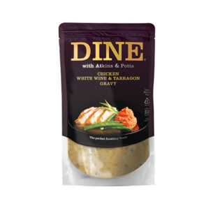 A pouch of Atkins & Potts Gourmet Chicken Gravy with White Wine and Tarragon, available from Parkers Food Machinery Plus.