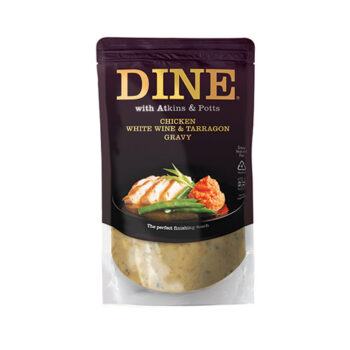 A pouch of Atkins & Potts Gourmet Chicken Gravy with White Wine and Tarragon, available from Parkers Food Machinery Plus.