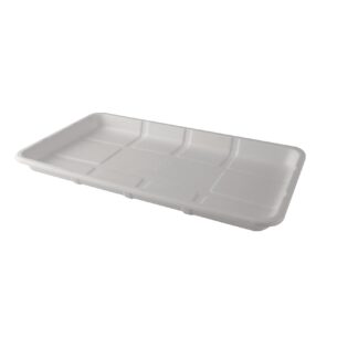 White Sugarcane J4 meat tray with raised edges and segmented surface, made from eco-friendly material—ideal for packaging, food display, and sustainable meat storage