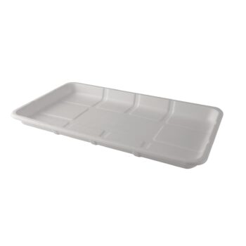 White Sugarcane J4 meat tray with raised edges and segmented surface, made from eco-friendly material—ideal for packaging, food display, and sustainable meat storage