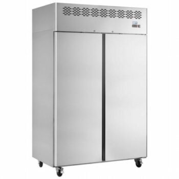 CAR1250 upright gastranorm storage chiller with solid double doors and stainless steel finish, ideal for professional meat refrigeration at PFM Plus.