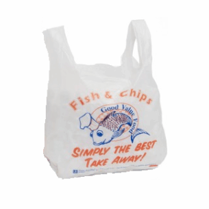 Printed Fish and Chips Carrier Bags Approx. 11x16x19 12mu Per 2000