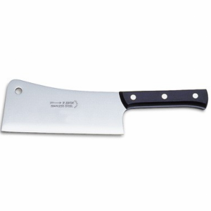 8-inch stainless steel meat cleaver with black riveted handle, ideal for chopping meat and bone