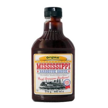 A bottle of Mississippi Original Barbecue Sauce, a food item available from Parkers Food Machinery Plus.