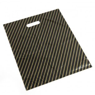 HDPE Carrier Bags PRINTED Black With Gold Striped (select size)