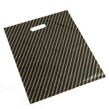 HDPE Carrier Bags PRINTED Black With Gold Striped (select size)