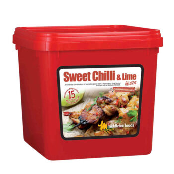 Middleton Foods Sweet Chilli & Lime Glaze container with label describing zesty lime and aromatic spice blend