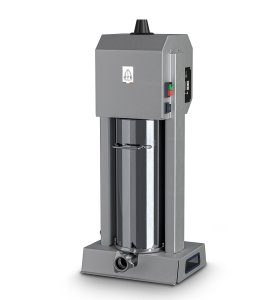 Trespade INS-15 El Deluxe electrical sausage filler with 15kg capacity, featuring a stainless steel body and efficient vertical design for professional butchery use at PFM Plus.