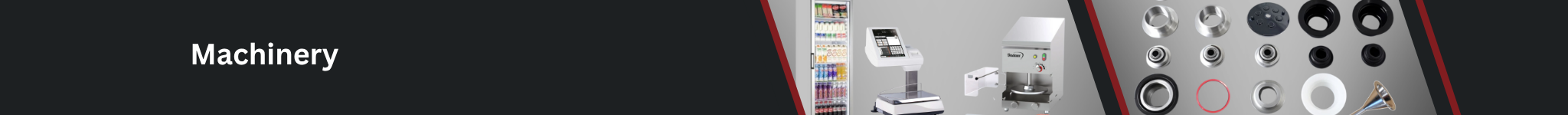 Banner for food processing and packaging machinery including digital weighing scale, vending unit, and mechanical components featured in Parkers Food Machinery Plus product range