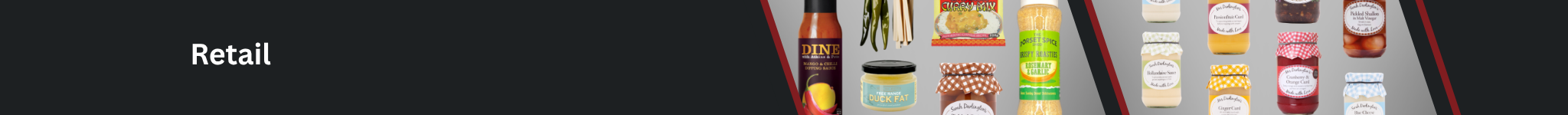 Grid display of assorted retail food products including sauces, jams, condiments, and spreads from Parkers Food Machinery Plus