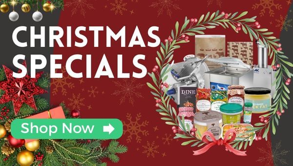Christmas specials banner featuring butchers equipment and festive ingredients available from Parkers Food Machinery Plus.