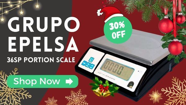 Grupo Epelsa 36SP digital portion scale on 30 percent off Christmas promotion from Parkers Food Machinery Plus.
