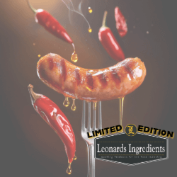 Limited edition Leonards Ingredients spicy sausage with chilli and honey glaze, promotional image for Parkers Food Machinery Plus.